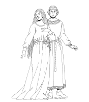 A coloring page of middle ages clothing